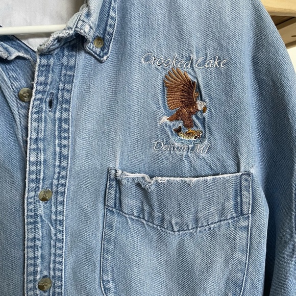 Enza Other - Vintage Denim Blue Casual Button-Down Shirt with Eagle Embroidery